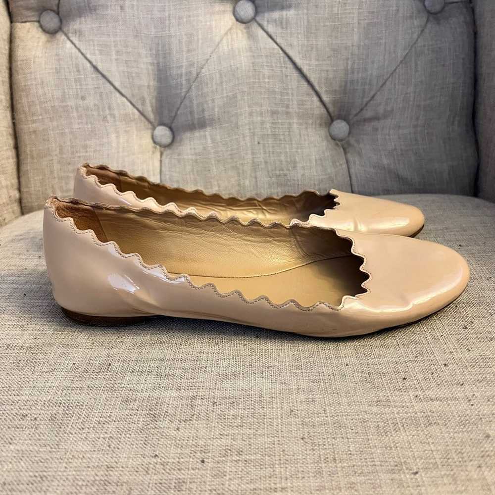 Chloe Nude Scalloped Patent Leather Ballet Flats Size Gem