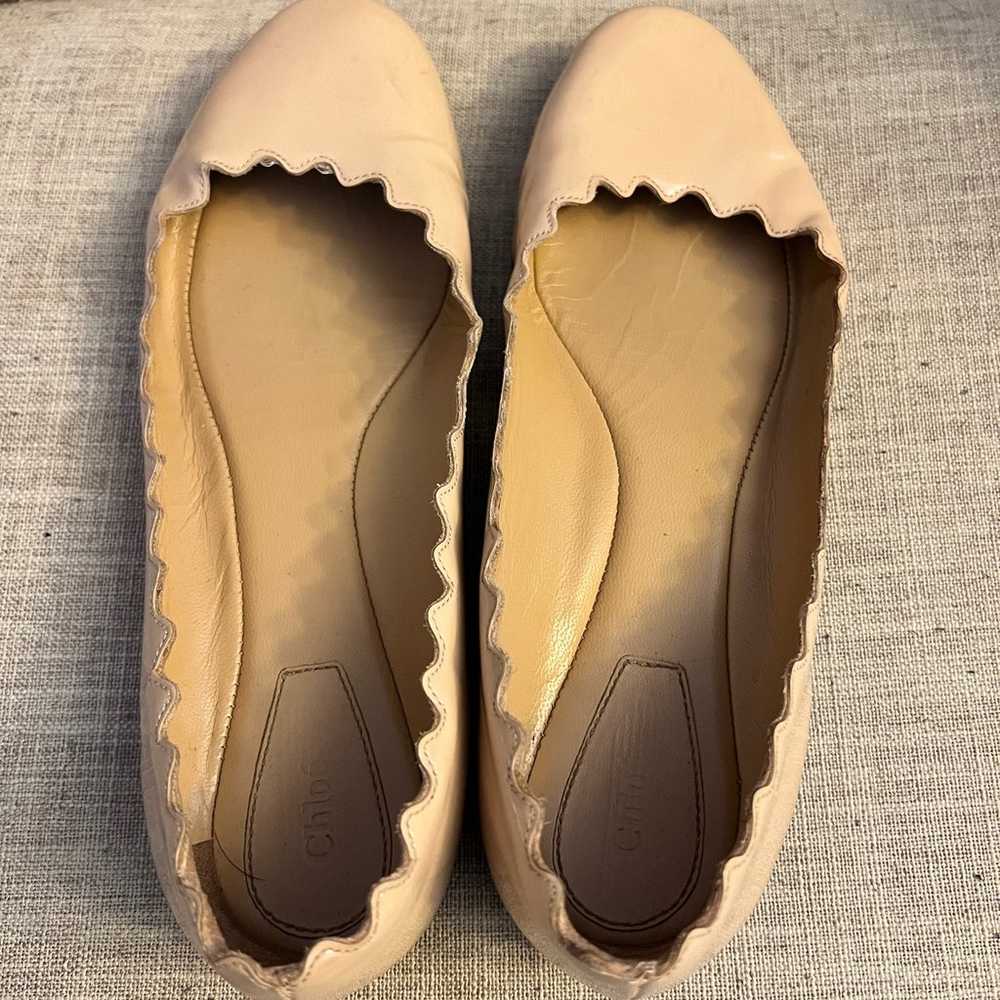 Chloe Nude Scalloped Patent Leather Ballet Flats Size Gem