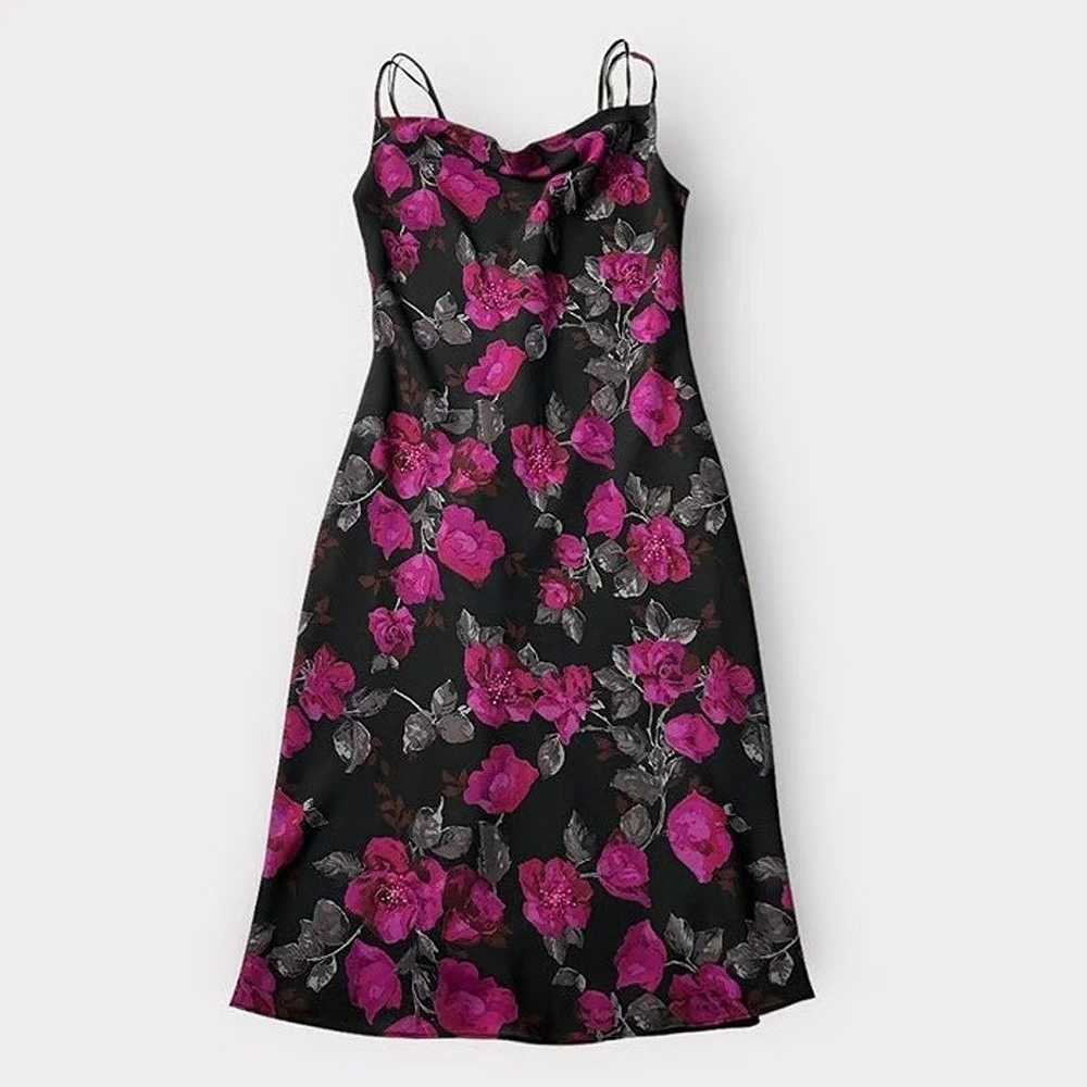 Black/magenta floral formal cowlneck midi-dress w… - image 1