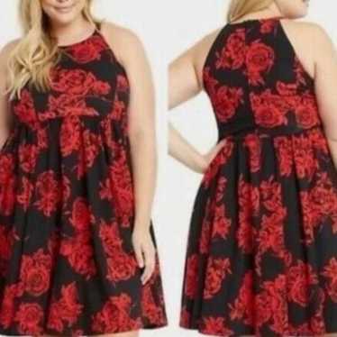 Torrid Red Rose Black Dress sz 16