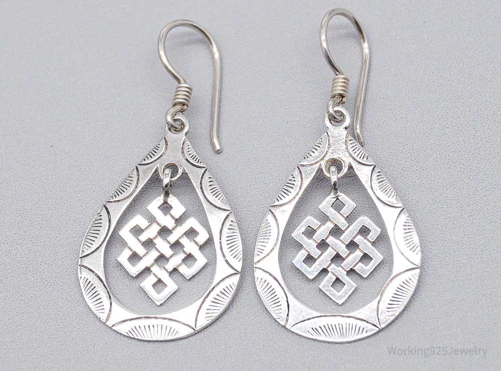 Vintage Eternal Endless Knot Sterling Silver Earr… - image 1