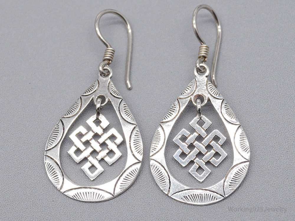 Vintage Eternal Endless Knot Sterling Silver Earr… - image 2