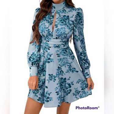 Womens Floral Peekaboo Front Swing Dress Baby Blu… - image 1