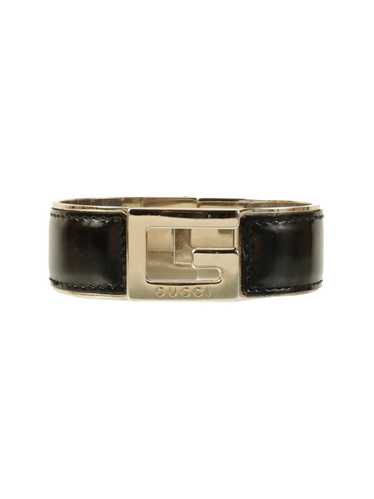 Gucci GUCCI Leather Logo Plate Bangle Silver/Black - image 1