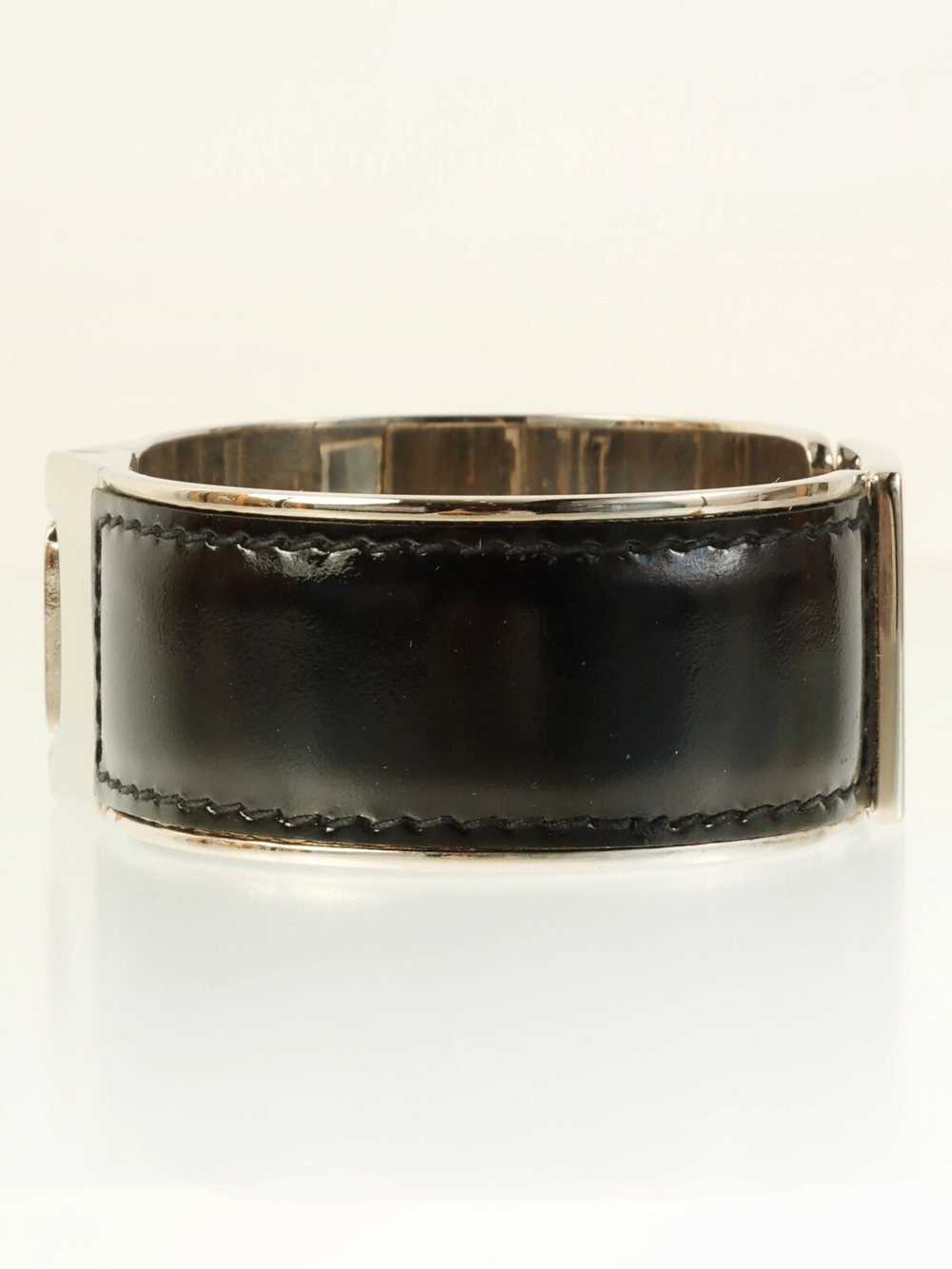 Gucci GUCCI Leather Logo Plate Bangle Silver/Black - image 2