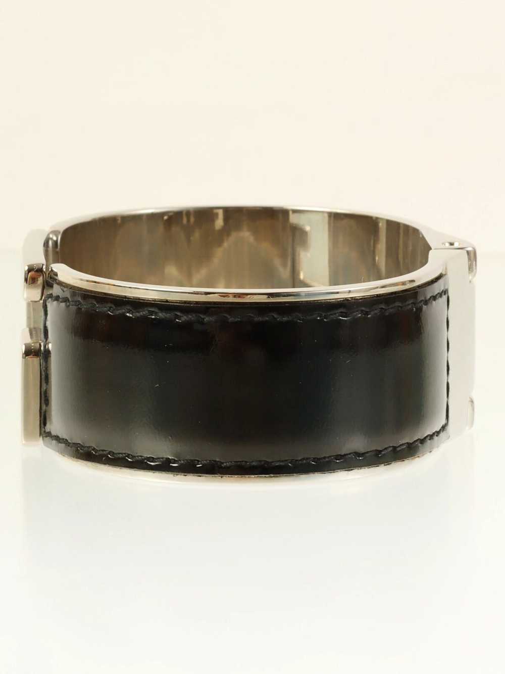 Gucci GUCCI Leather Logo Plate Bangle Silver/Black - image 3