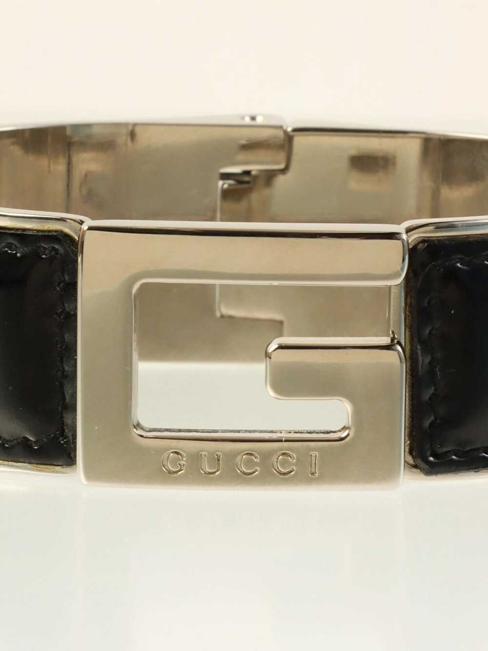 Gucci GUCCI Leather Logo Plate Bangle Silver/Black - image 4