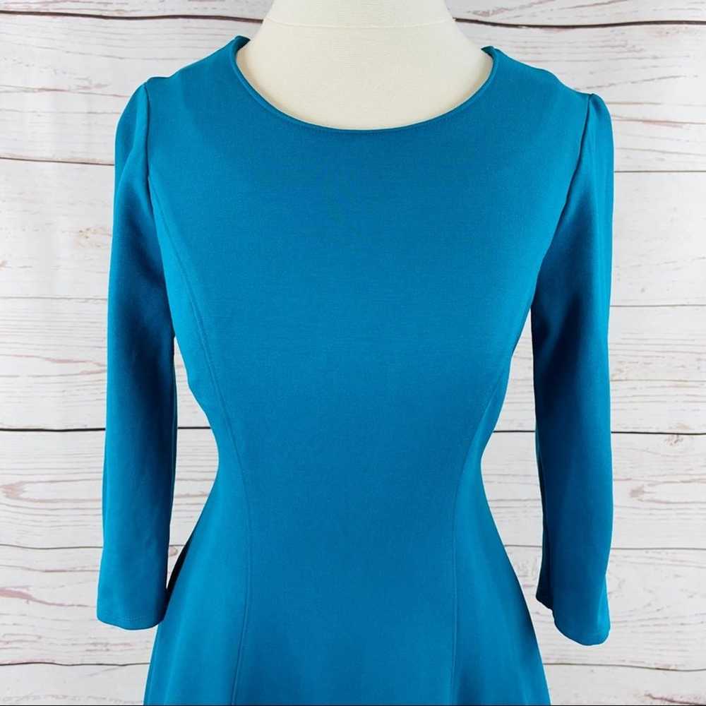 WHBM blue fit and flare knit 3/4 sleeve dress Siz… - image 2