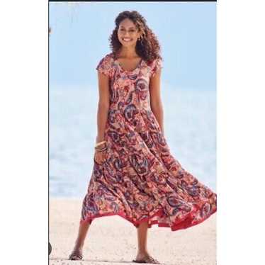 Soft Surrounding Pink Paisley Tiered Maxi Dress S… - image 1