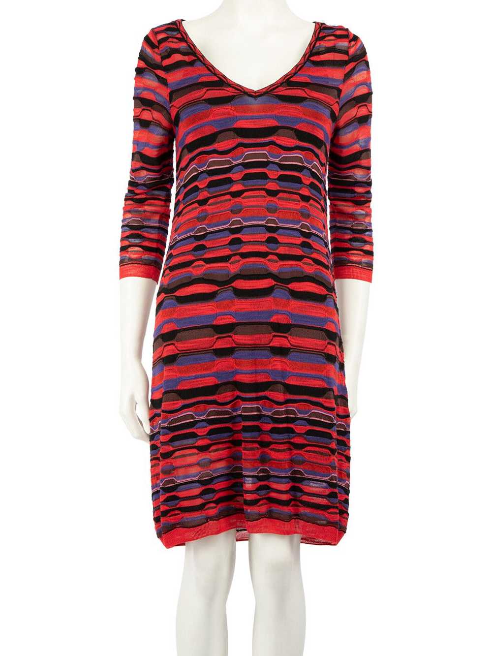 Missoni Striped V-Neck Knitted Knee-Length Dress - image 1