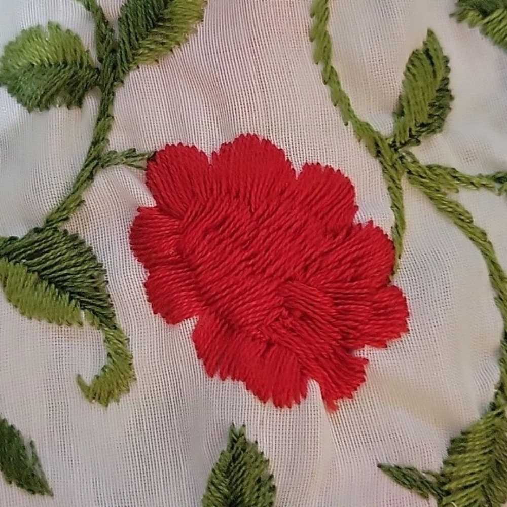 VINTAGE Red Floral Embroidered Linen Dress - image 5