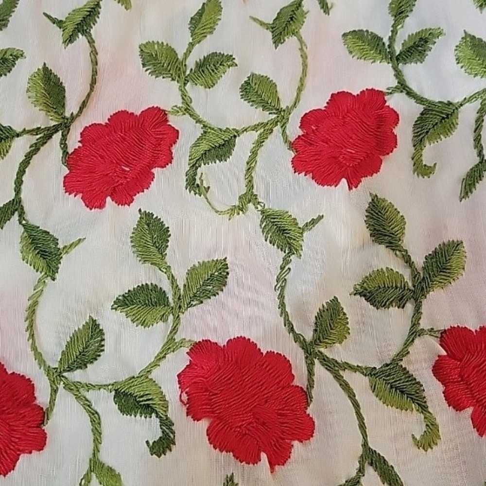 VINTAGE Red Floral Embroidered Linen Dress - image 6