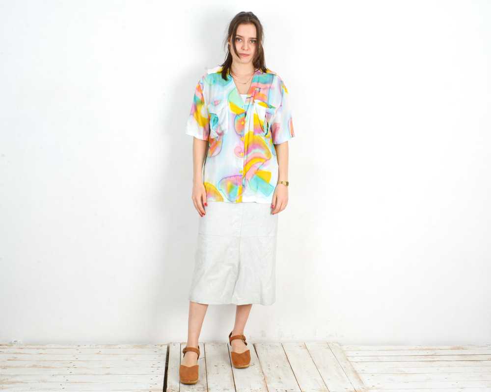 Other × Vintage 80s XL Funky Button Up Shirt Blou… - image 1