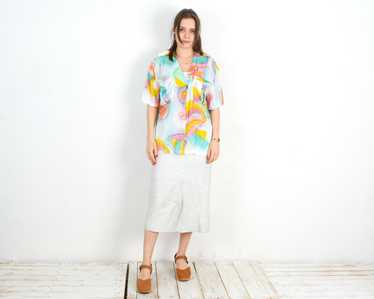 Other × Vintage 80s XL Funky Button Up Shirt Blou… - image 1