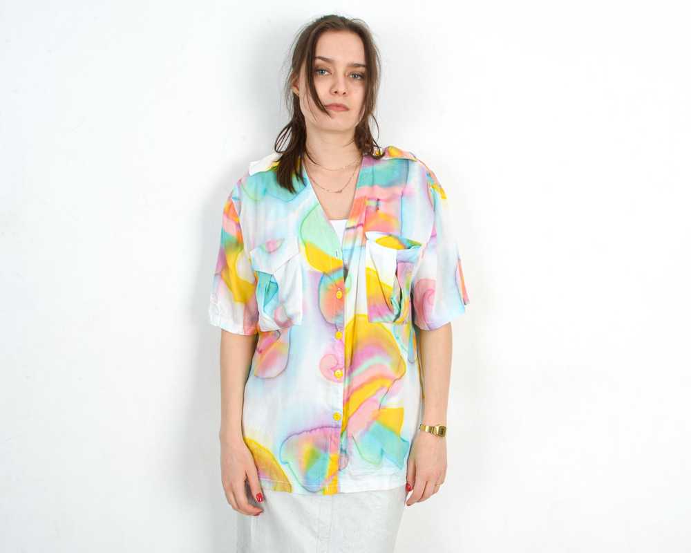 Other × Vintage 80s XL Funky Button Up Shirt Blou… - image 2