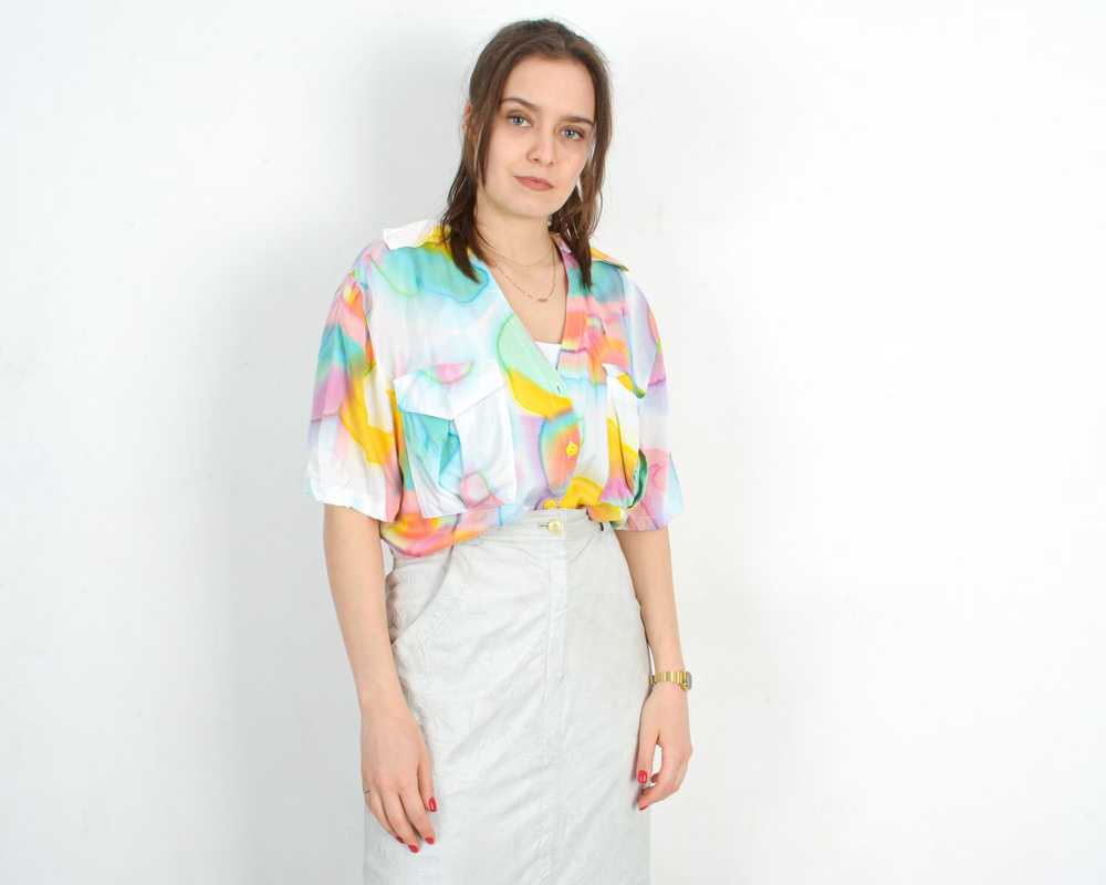 Other × Vintage 80s XL Funky Button Up Shirt Blou… - image 3