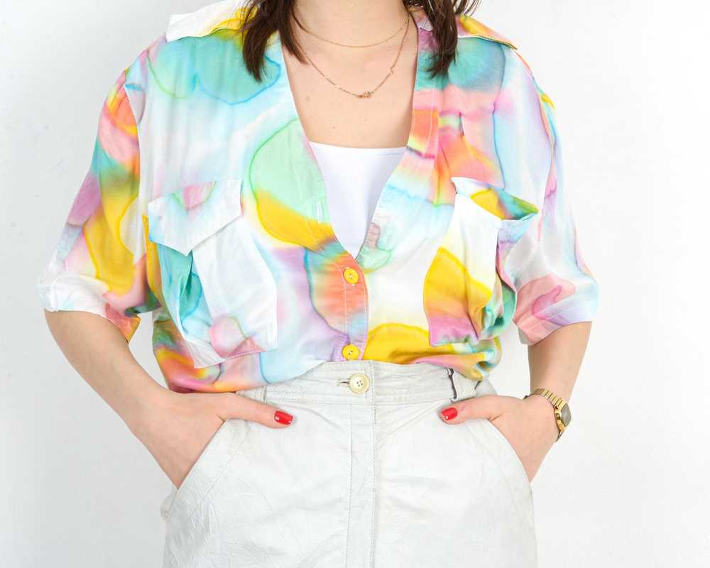 Other × Vintage 80s XL Funky Button Up Shirt Blou… - image 4