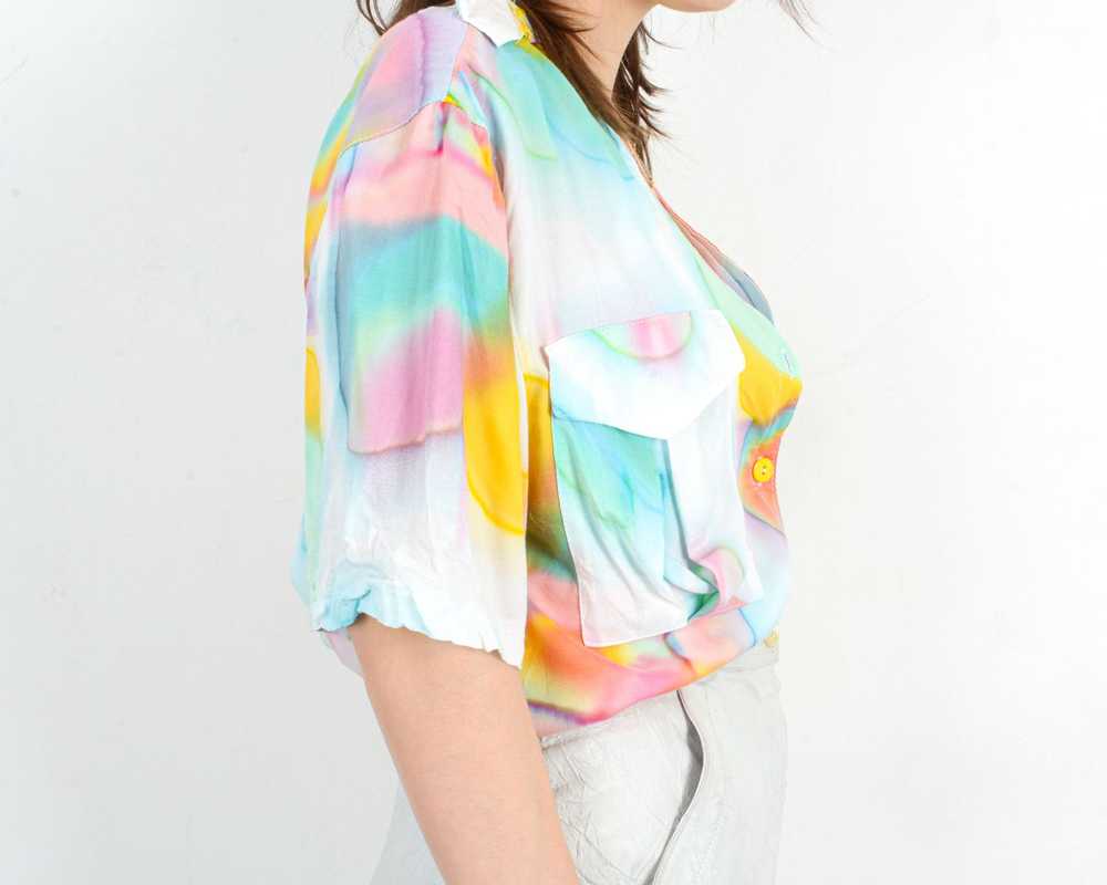 Other × Vintage 80s XL Funky Button Up Shirt Blou… - image 5