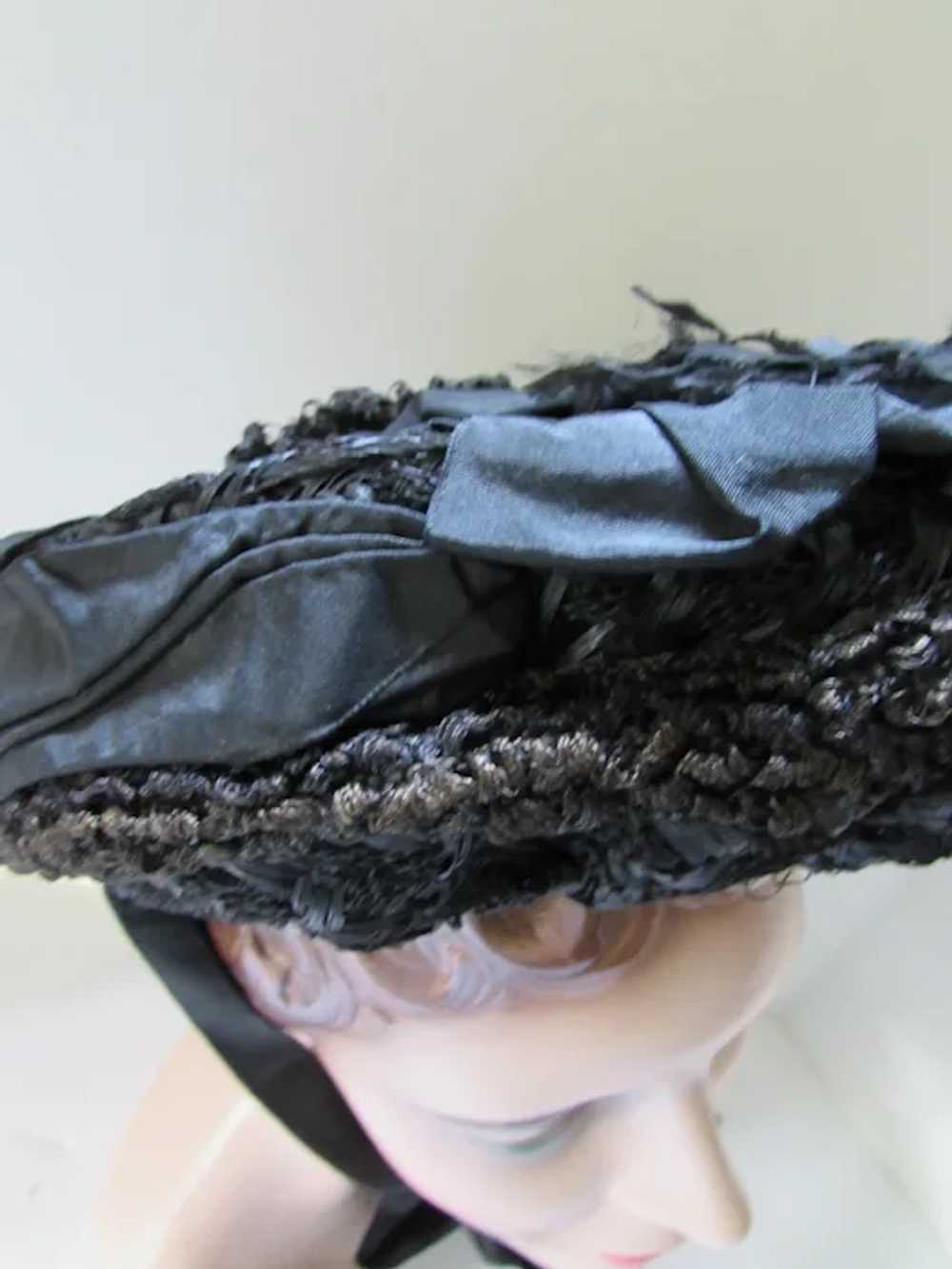 Victorian Era Black Bonnet Hat Mourning Style Str… - image 10