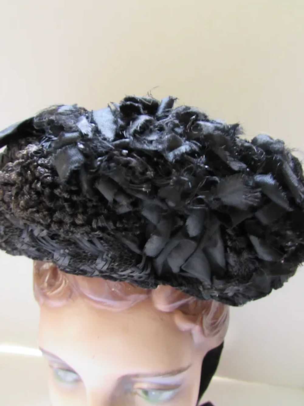Victorian Era Black Bonnet Hat Mourning Style Str… - image 12