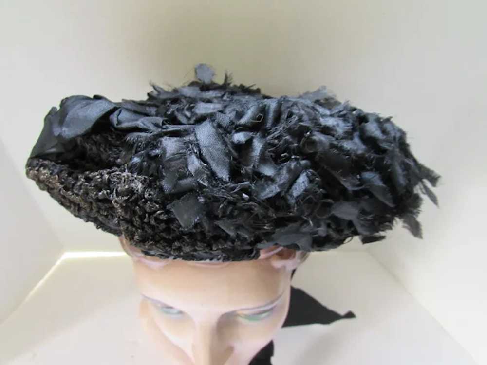 Victorian Era Black Bonnet Hat Mourning Style Str… - image 8