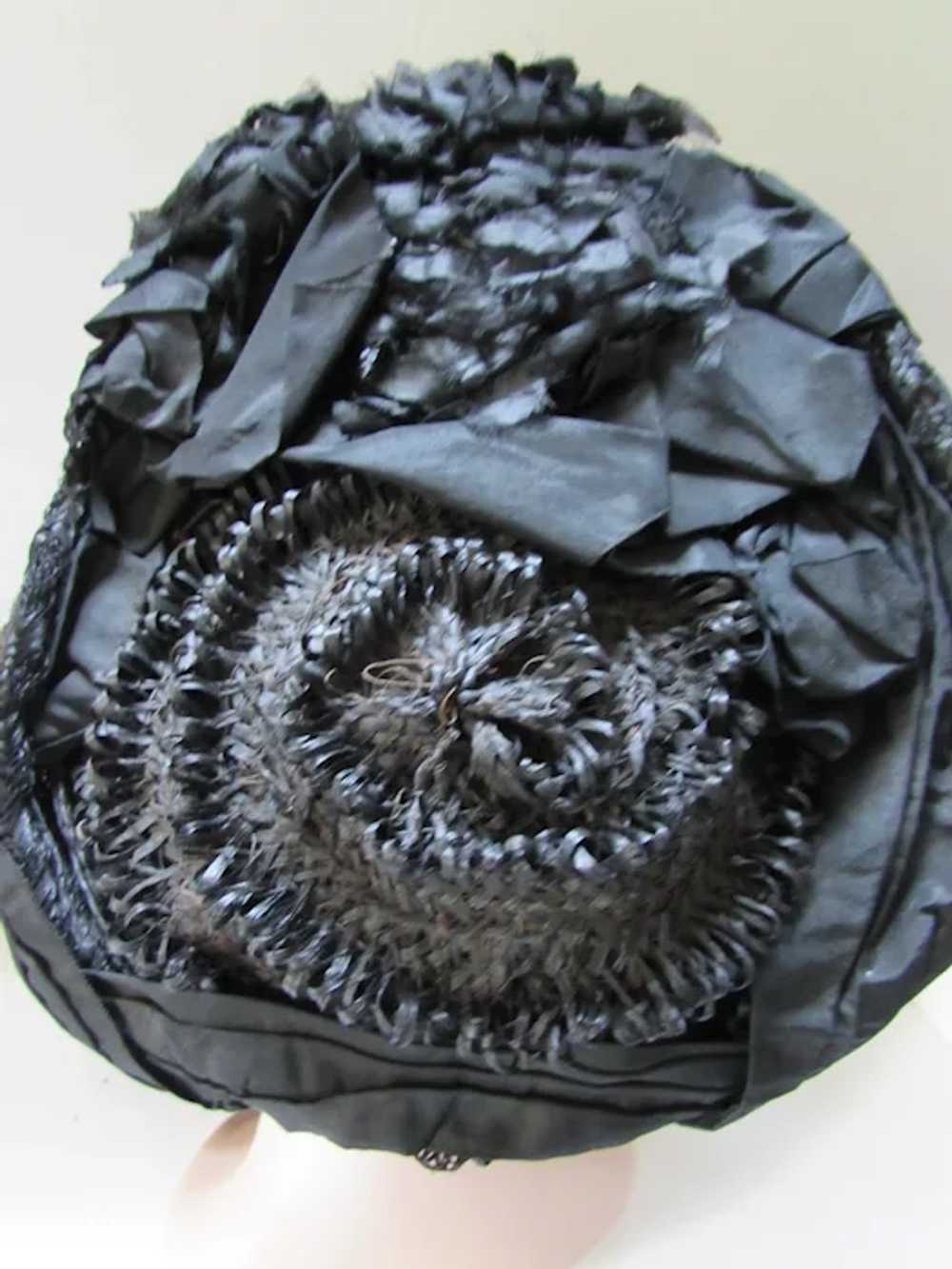 Victorian Era Black Bonnet Hat Mourning Style Str… - image 9