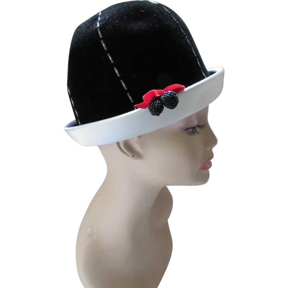 Fabulous Bucket Style Hat Black Velvet White Sati… - image 1