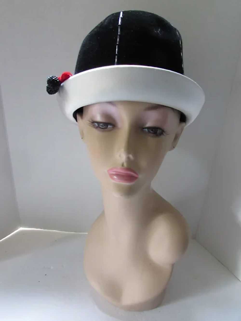 Fabulous Bucket Style Hat Black Velvet White Sati… - image 3