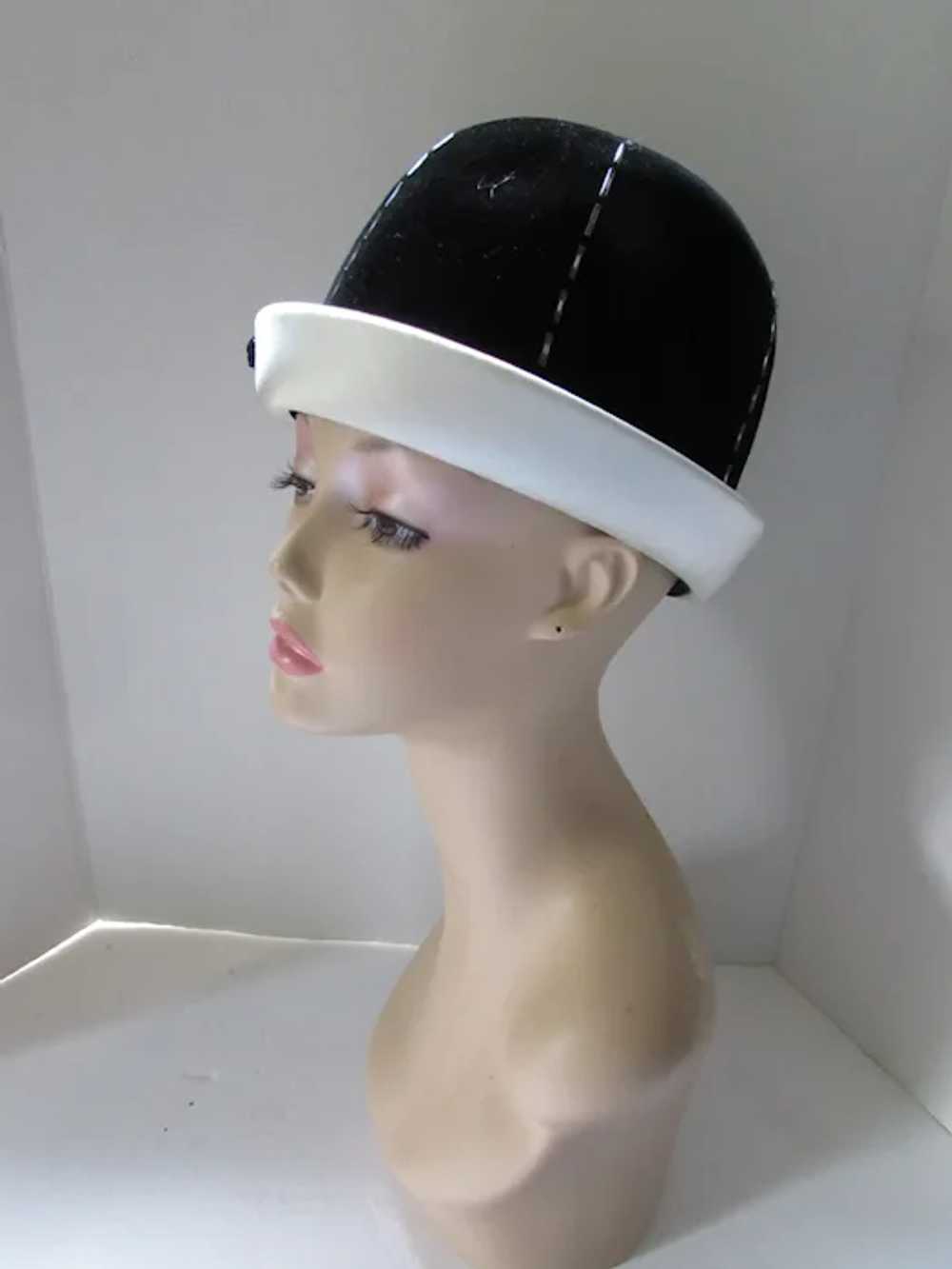 Fabulous Bucket Style Hat Black Velvet White Sati… - image 4