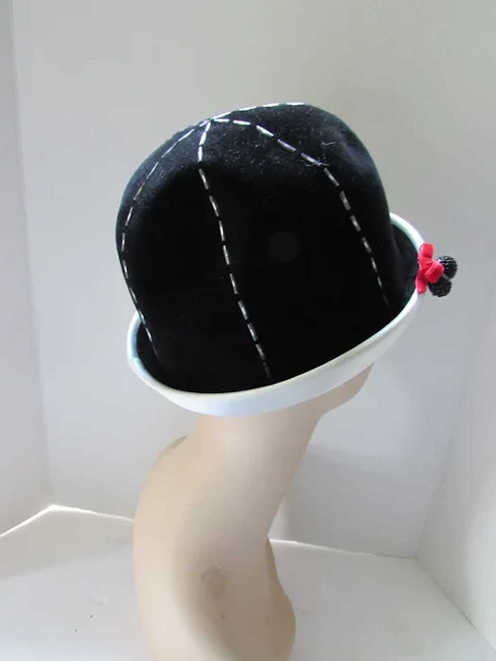 Fabulous Bucket Style Hat Black Velvet White Sati… - image 5