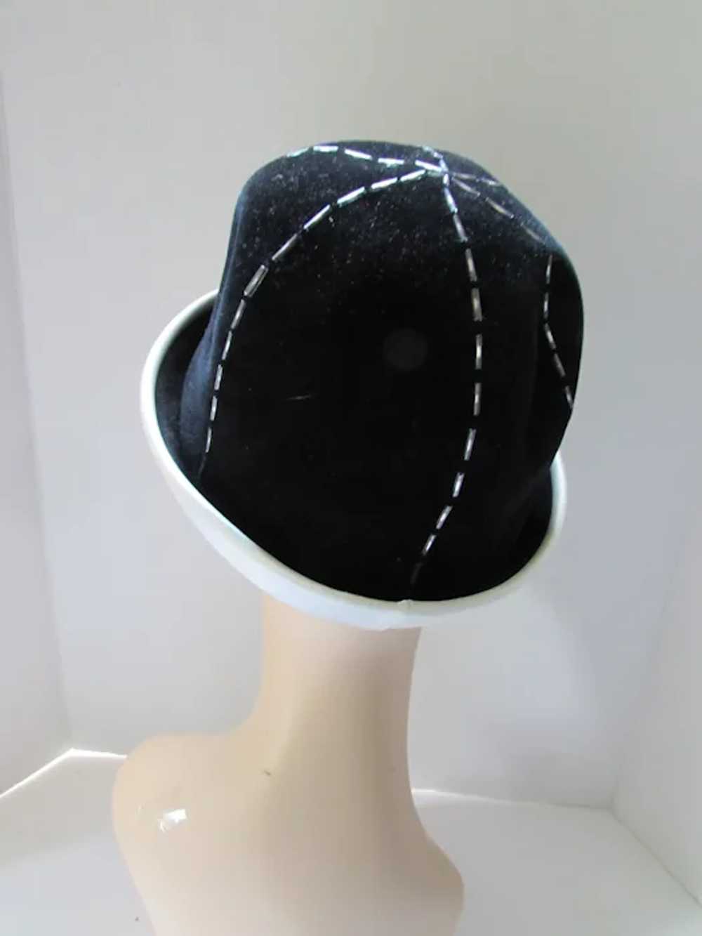 Fabulous Bucket Style Hat Black Velvet White Sati… - image 6