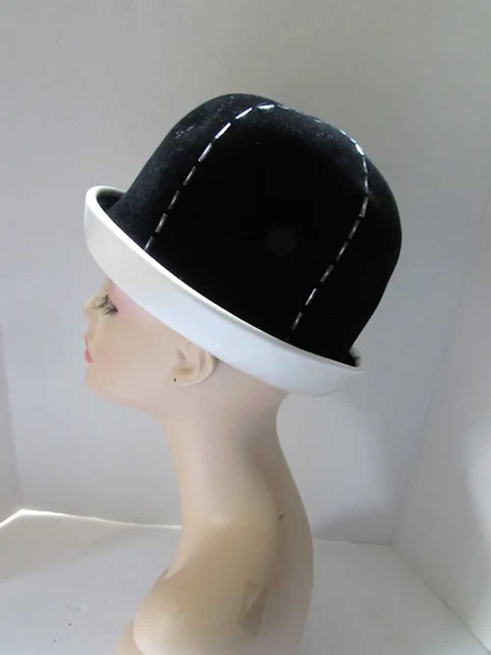 Fabulous Bucket Style Hat Black Velvet White Sati… - image 7