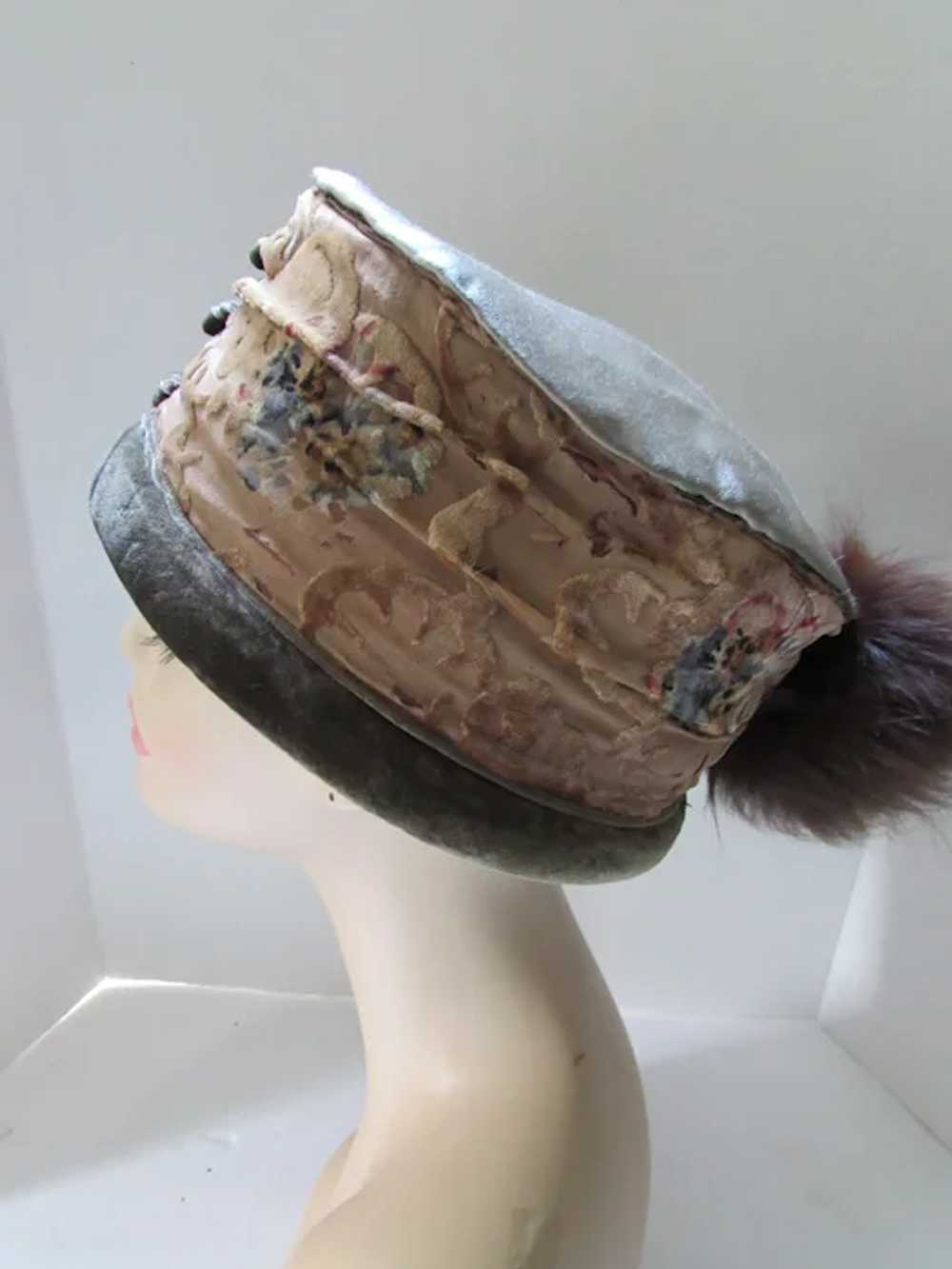 Fabulous 1920 Era High Crown Hat Sage Green Brown… - image 5