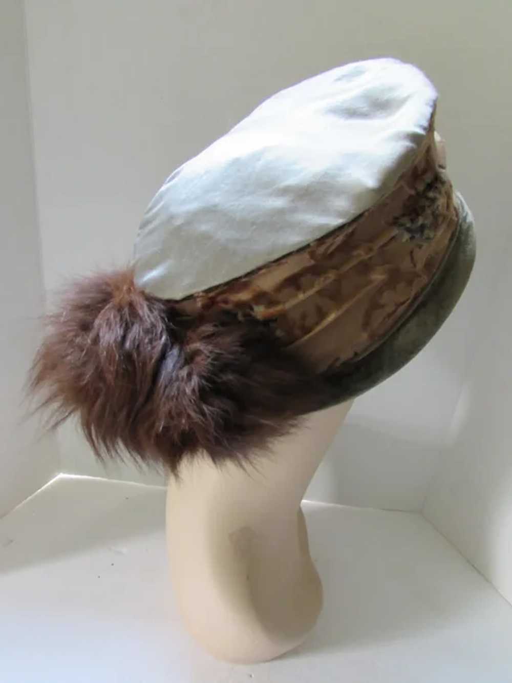 Fabulous 1920 Era High Crown Hat Sage Green Brown… - image 6