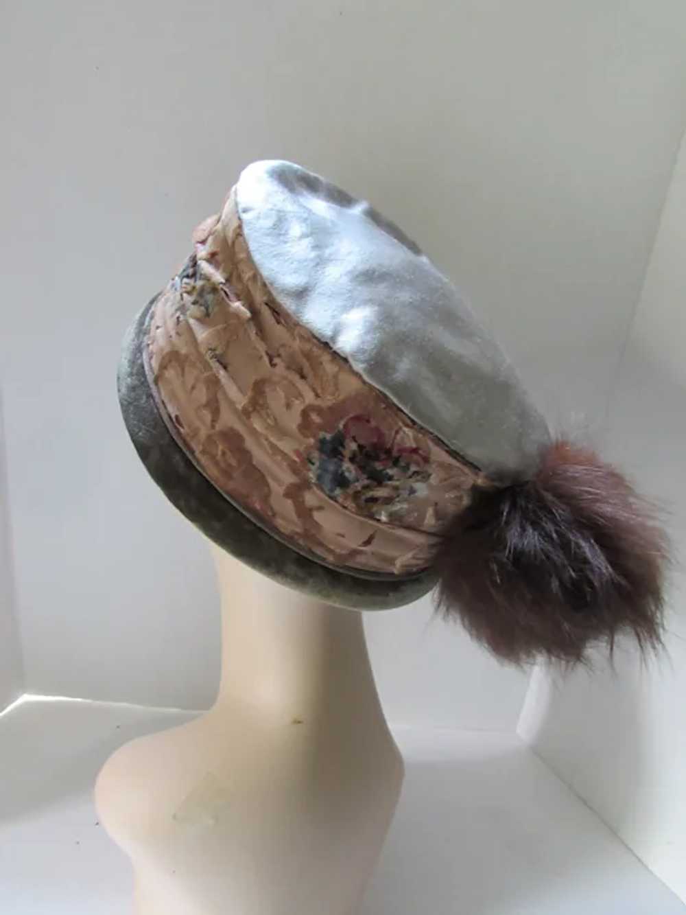 Fabulous 1920 Era High Crown Hat Sage Green Brown… - image 7