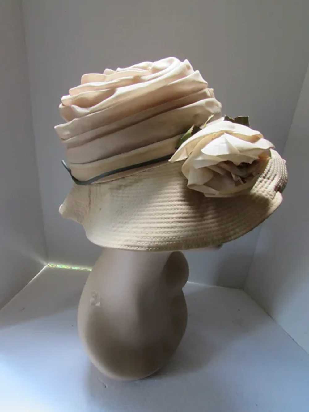 Mid-Century Wide Brim High Crown Hat in Champagne… - image 5