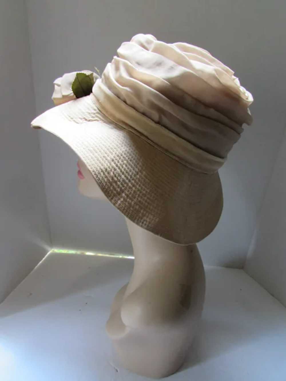 Mid-Century Wide Brim High Crown Hat in Champagne… - image 6