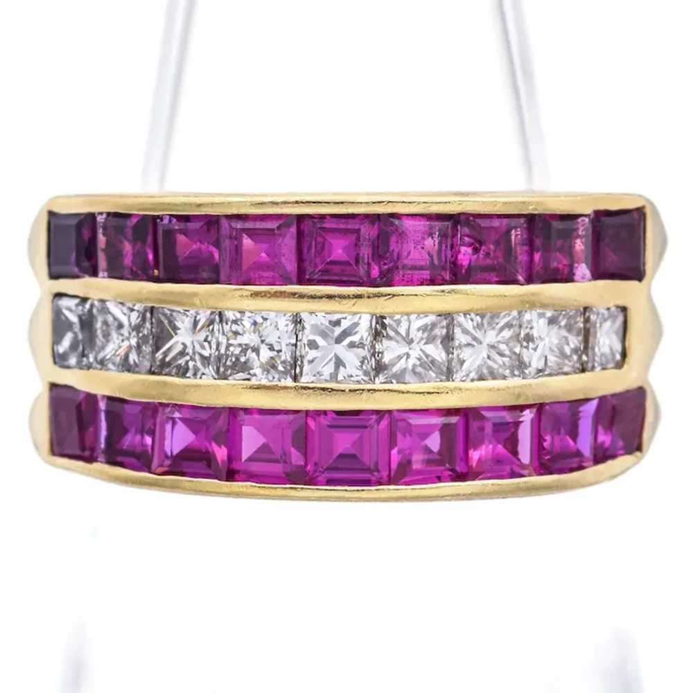 Estate 18K Yellow Gold Princess Cut Ruby & 0.90TC… - image 3