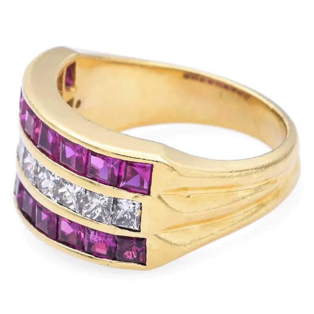 Estate 18K Yellow Gold Princess Cut Ruby & 0.90TC… - image 4