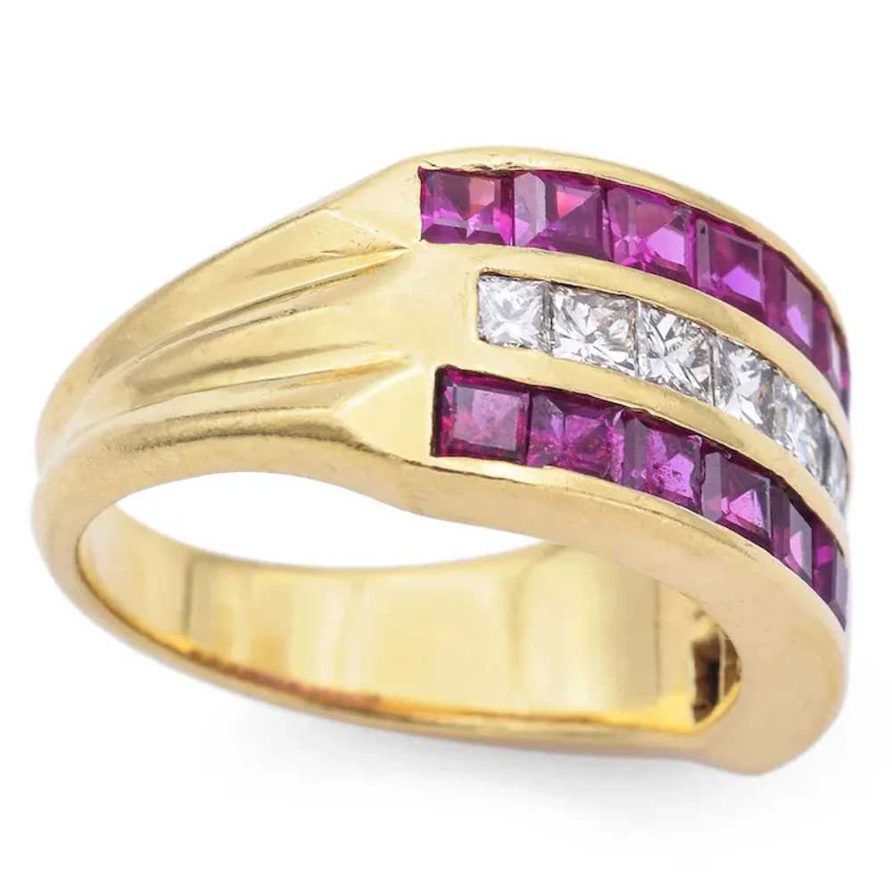 Estate 18K Yellow Gold Princess Cut Ruby & 0.90TC… - image 6