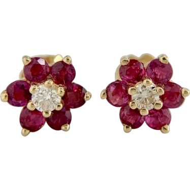 14K Yellow Gold Red Spinel and .20ctw Round Cut Di