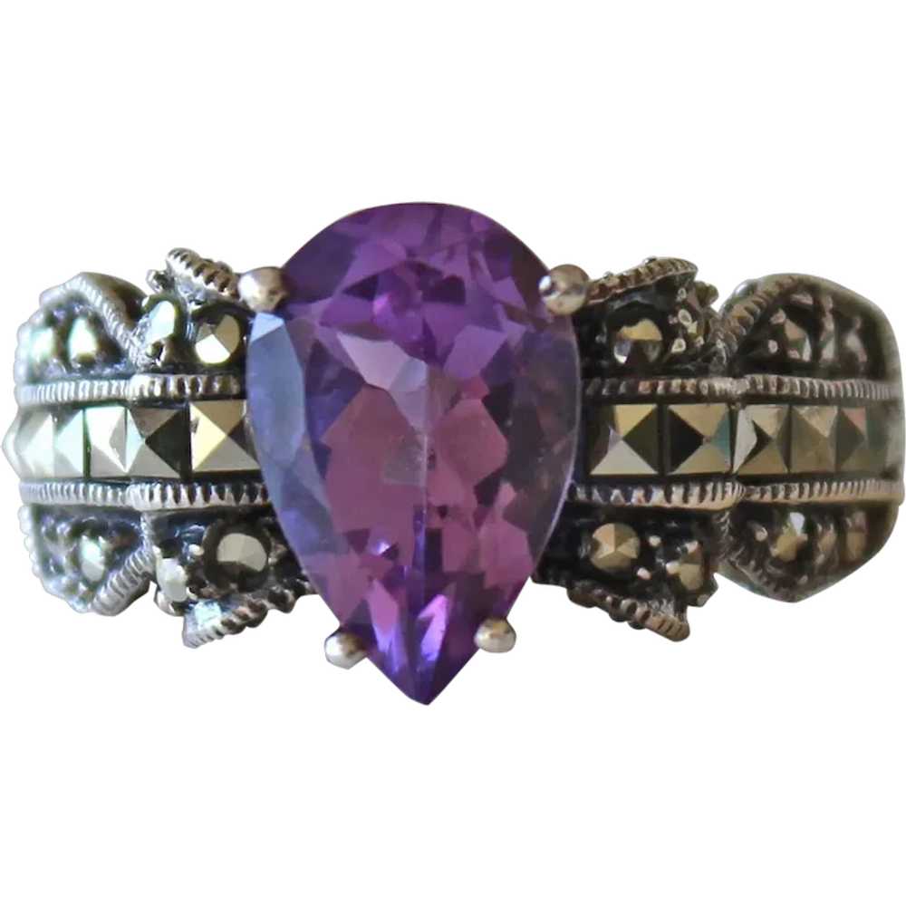 Ring Marcasite and Amethyst Sterling Silver - image 1