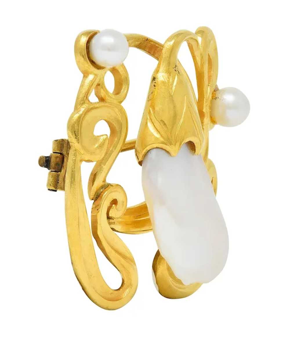 Art Nouveau Pearl 18 Karat Yellow Gold Swirling F… - image 2