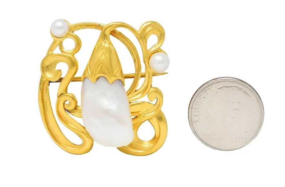 Art Nouveau Pearl 18 Karat Yellow Gold Swirling F… - image 4