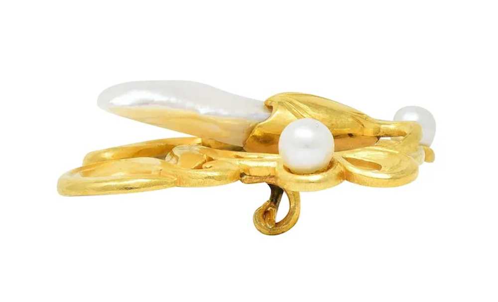 Art Nouveau Pearl 18 Karat Yellow Gold Swirling F… - image 5