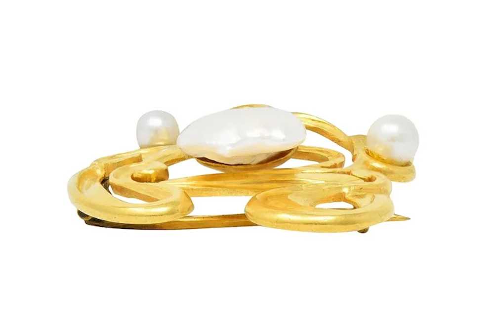 Art Nouveau Pearl 18 Karat Yellow Gold Swirling F… - image 7