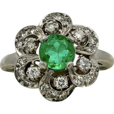 Vintage Estate Emerald & Diamond Ring Platinum