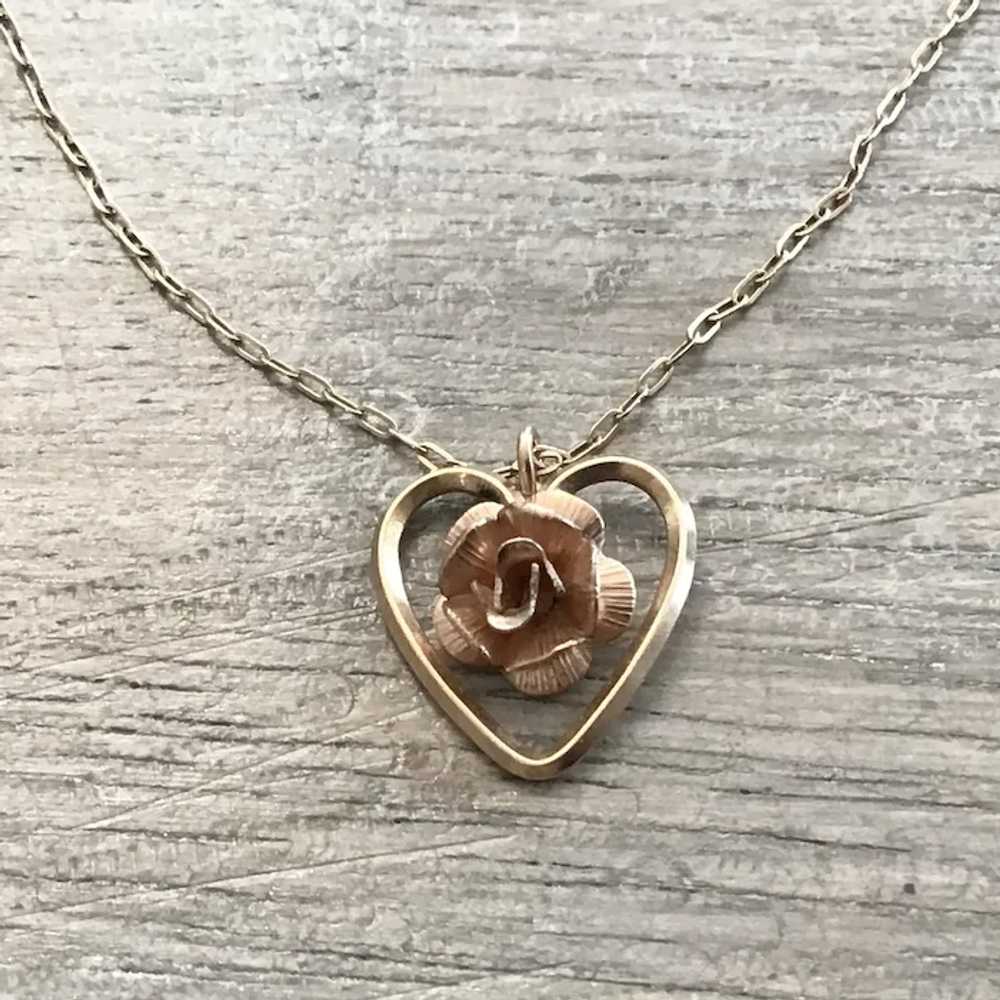 Krementz Gold Filled Heart Rose Pendant Necklace - image 2