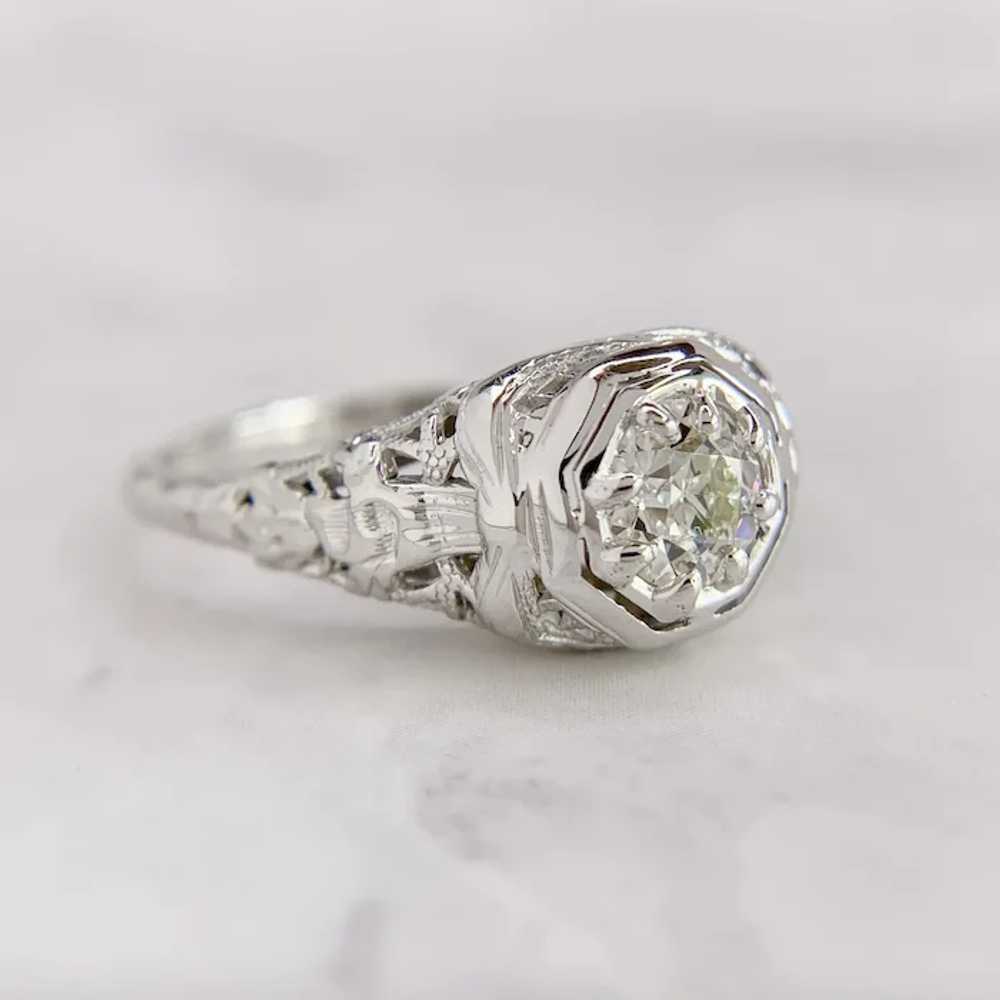 Art Deco 18K White Gold .50ct Old European Cut Be… - image 2