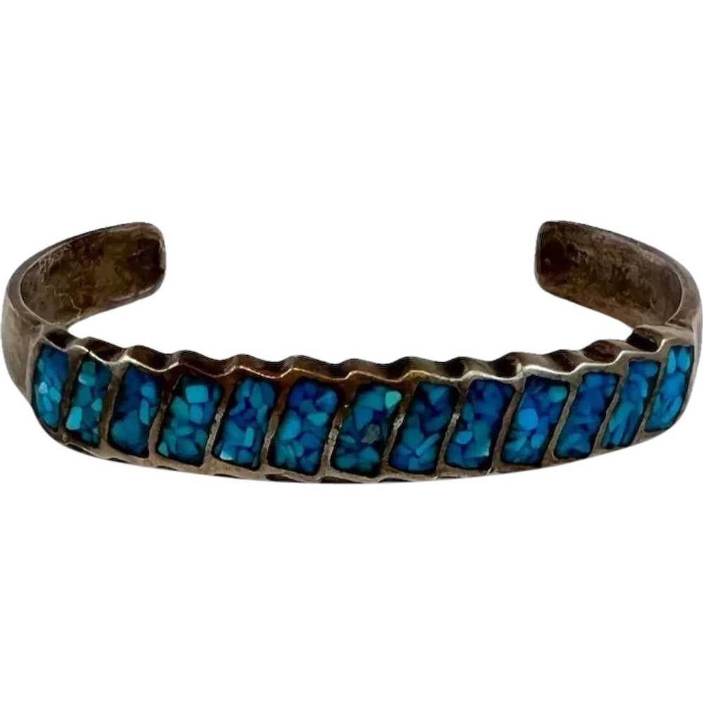 Native American Sterling Crushed Turquoise Mosaic… - image 1